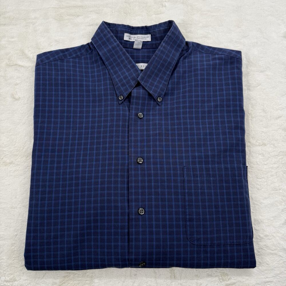 Geoffrey Beene Men’s Long Sleeve Button Down Dress Shirt Blue Checkered Size XL